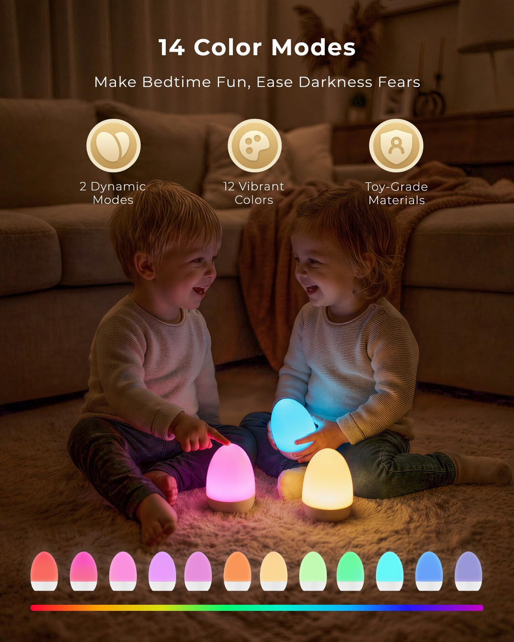 FULNIX Egg Light for Nursery, Eye-Caring Touch Control Rechargeable Baby Night Light with 17 Color Modes, Dimmable Night Feeding Egg Light for New Parents & Kids Bedroom