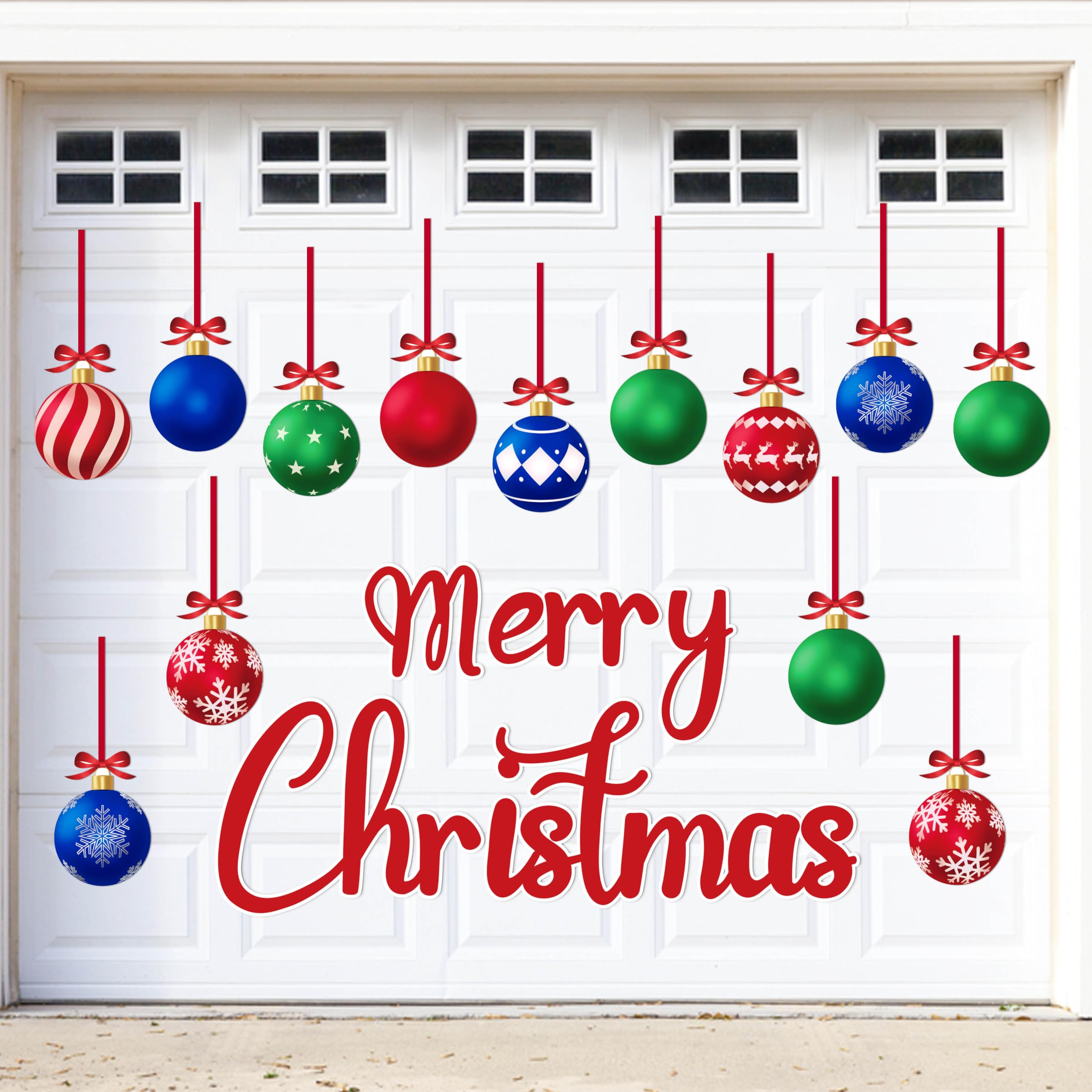 90shine 31PCS Christmas Garage Door Decorations Magnets - Merry Xmas Ball Holiday Refrigerator Fridge Kitchen Decor(Red, Blue, Green)