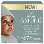 Pampers Amore, Size 0 (up to 10 lbs), 76 Count, Our Best Diaper – Hypoallergenic & Fragrance Free, Up to 100% Leakproof, Soft as Cashmere