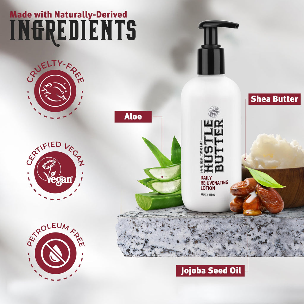 Hustle Butter Tattoo Aftercare - Daily Tattoo Lotion - Naturally Derived Vegan Cruelty Free - Everyday All Over Use and Moisturized Tattoos - 9 fl oz