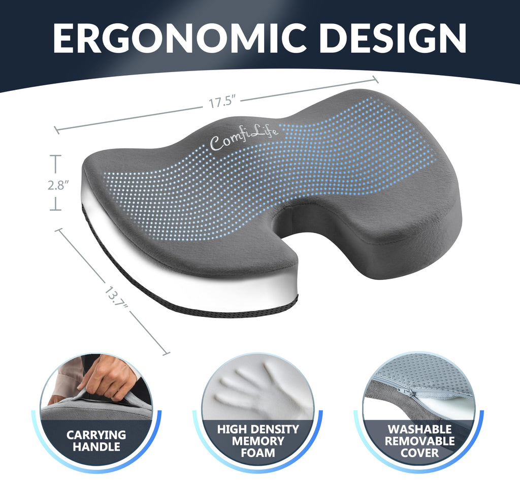 ComfiLife Premium Gel & Memory Foam Seat Cushion – Doctor Recommended Office Chair Cushion, Car Seat Cushion – Chair Cushions for Back & Sciatica Pain Relief – Seat Cushions for Office Desk (Charcoal)