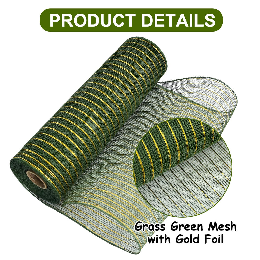 TONIFUL 2 Rolls 10 Inch Sage Green Decorative Mesh Ribbbon Rolls, Fabric Mesh with Foil for Mesh Wreath Supplies, Front Door Wreath Tree Decor Christmas NewYears Halloween Decoration (10 yds/roll)