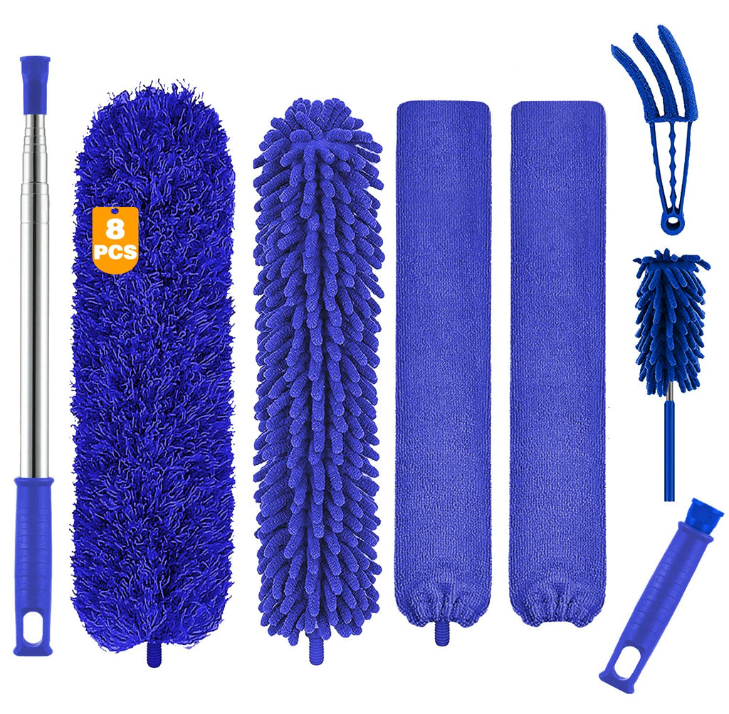 Microfiber Duster, 8PCS Feather Duster with 100 Inch Telescoping Extension Pole, Reusable Bendable Dusters, Washable Lightweight Dusters for Ceilings Fans(2023 UAGRED)