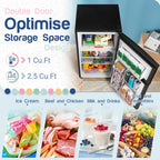 Tehanld Double Door Refrigerator with Freezer, 3.5 Cu.Ft, Small Fridge with Freezer, 7 Settings Temperature Adjustable, Mini Refrigerator for Office and Apartment Bedroom Dorm(3.5 Cu.Ft, Black)