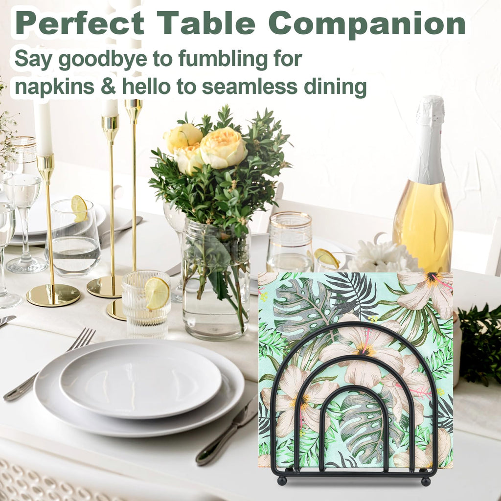 ROLHABIK Metal Napkin Holder for Table - No Assembly Matte Black Paper Napkin Holders for Kitchen, Compact Design Cocktail Napkins Hoder Dispenser for Home Countertop, Restaurant & Outdoor Use