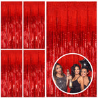 5 Pack Red Streamers Party Backdrop Christmas Decorations Foil Fringe Backdrop Curtains Carnival Casino Theme Birthday New Year Holiday Celebration Bachelorette Party Decorations Supplies