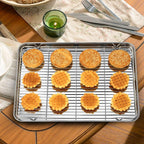 Wildone Baking Sheet & Rack Set [2 Sheets + 2 Racks], Stainless Steel Cookie Pan with Cooling Rack, Size 17.3 x 12.2 x 1 Inch, Non Toxic & Heavy Duty & Easy Clean