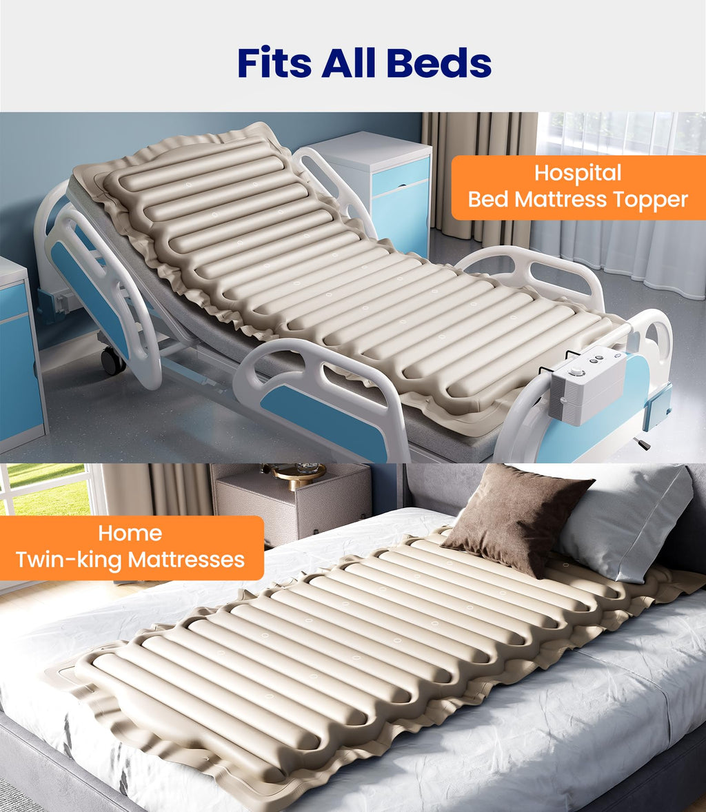 VOCIC Alternating Air Pressure Mattress Pad, Bed Sore Prevention Solution Mattress Topper with 6-Setting Pump, Waterproof Pressure Ulcer Cushion Pad for Hospital Beds and Home (S12VA, Beige)
