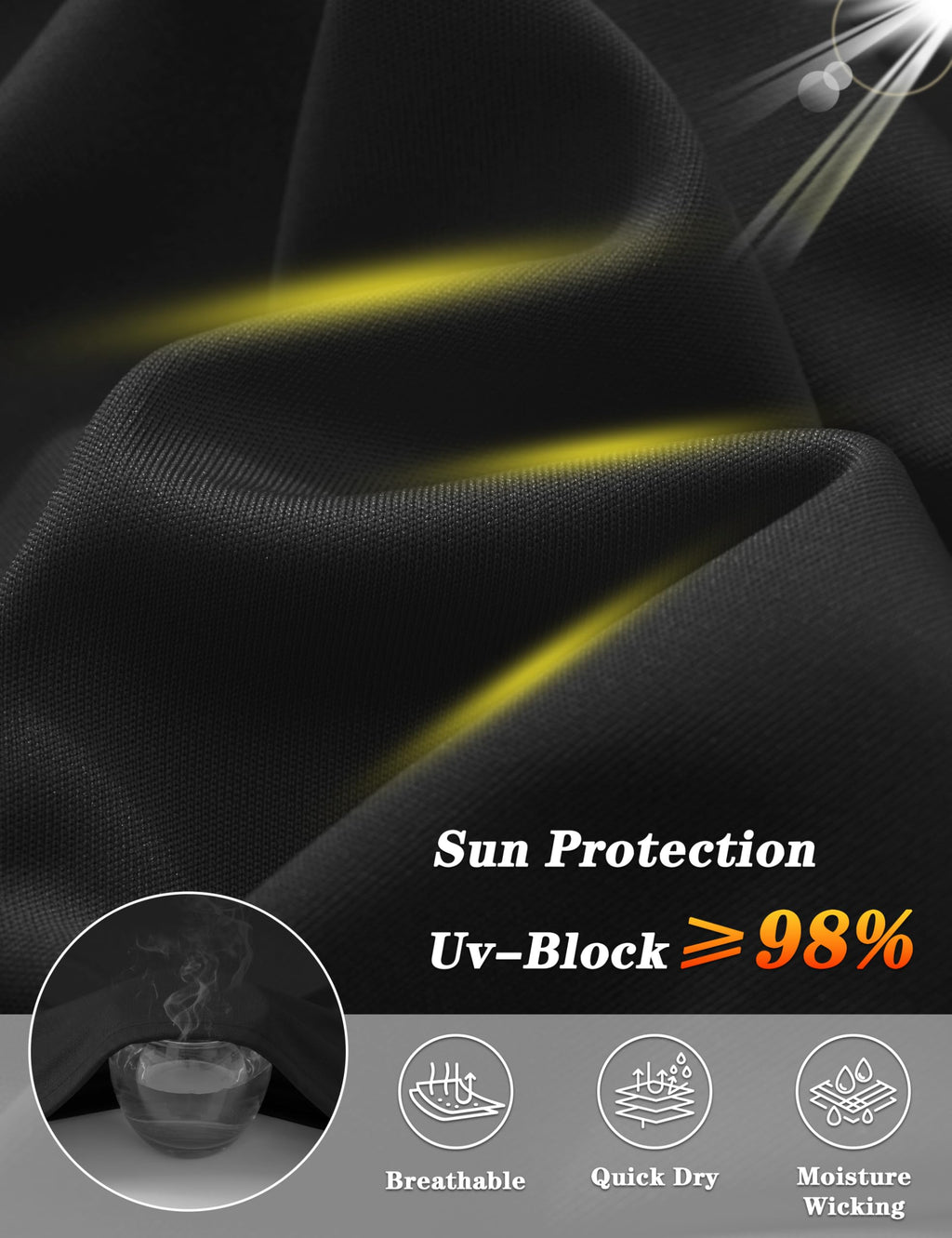 Mens Athletic Sun T-Shirts Lightweight Shirts UV Protection Clothing for Men Outdoor Hiking Shirts Gym Shirts Sports Shirts Black