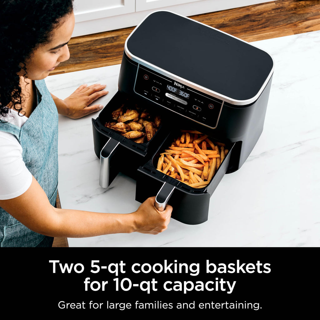 Ninja Air Fryer, Roast, Bake, Air Fry, Crisps, Broil, Reheats, Keep Warm, 10-in-1, Fries, Frozen Food, Veggies, and Meat, Quick Meals, Healthy Meals, Less Oil, 10 QT, Black, DZ302