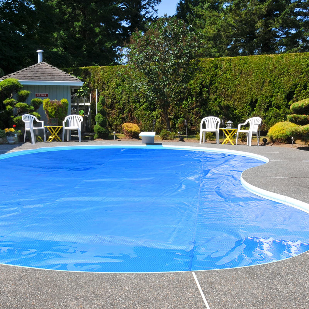 Goplus Pool Cover, 16 x 32 FT Solar Blanket 12 Mil with Carrying Bag for In-Ground and Above-Ground Swimming Pools, Rectangle Hot Tub SPA Thermal Blanket, Blue Bubble
