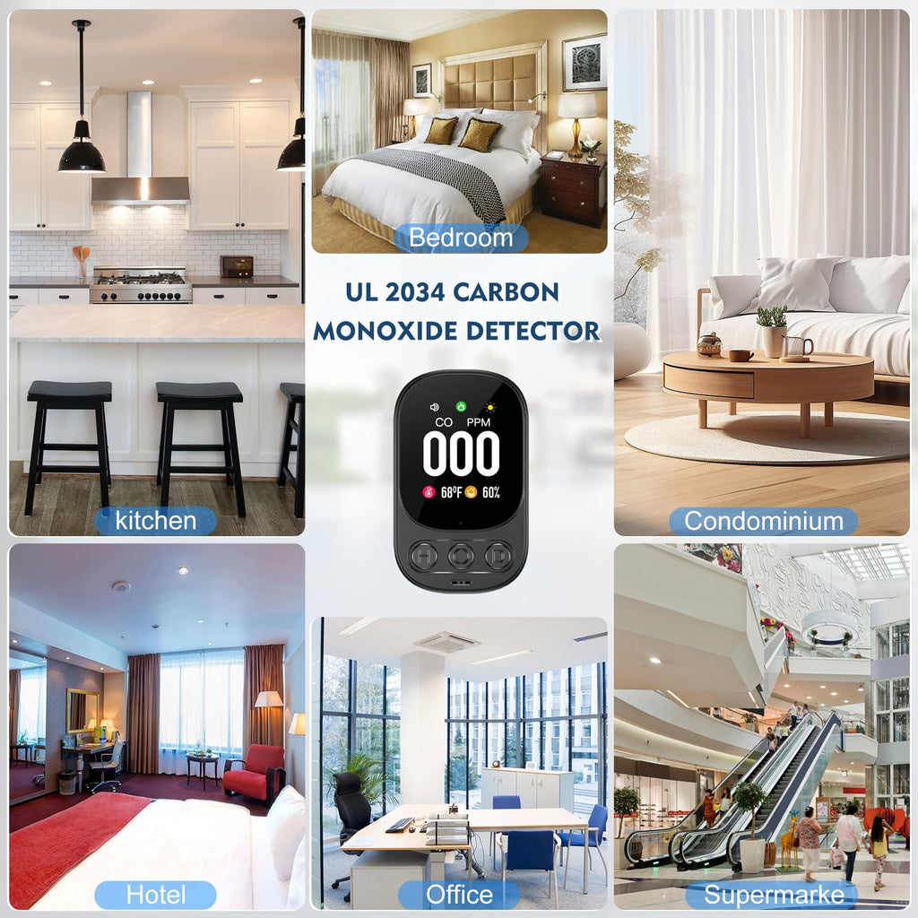 Lunarlipes Carbon Monoxide Detector Plug in Wall, 3-in-1 CO Level Monitor Alarm with Temp/Humidity Sensor, Portable Carbon Monoxide Detectors Easy to Read & Install, for Home/Hotel/RV (Black-2Pack)