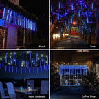 JMEXSUSS 2 Pack Solar Meteor Shower Lights Outdoor Christmas Lights, Blue Meteor Falling Rain Lights Cascading String Lights Waterproof for Tree Garden Party Christmas Decor, Total 16 Tubes 288 LED