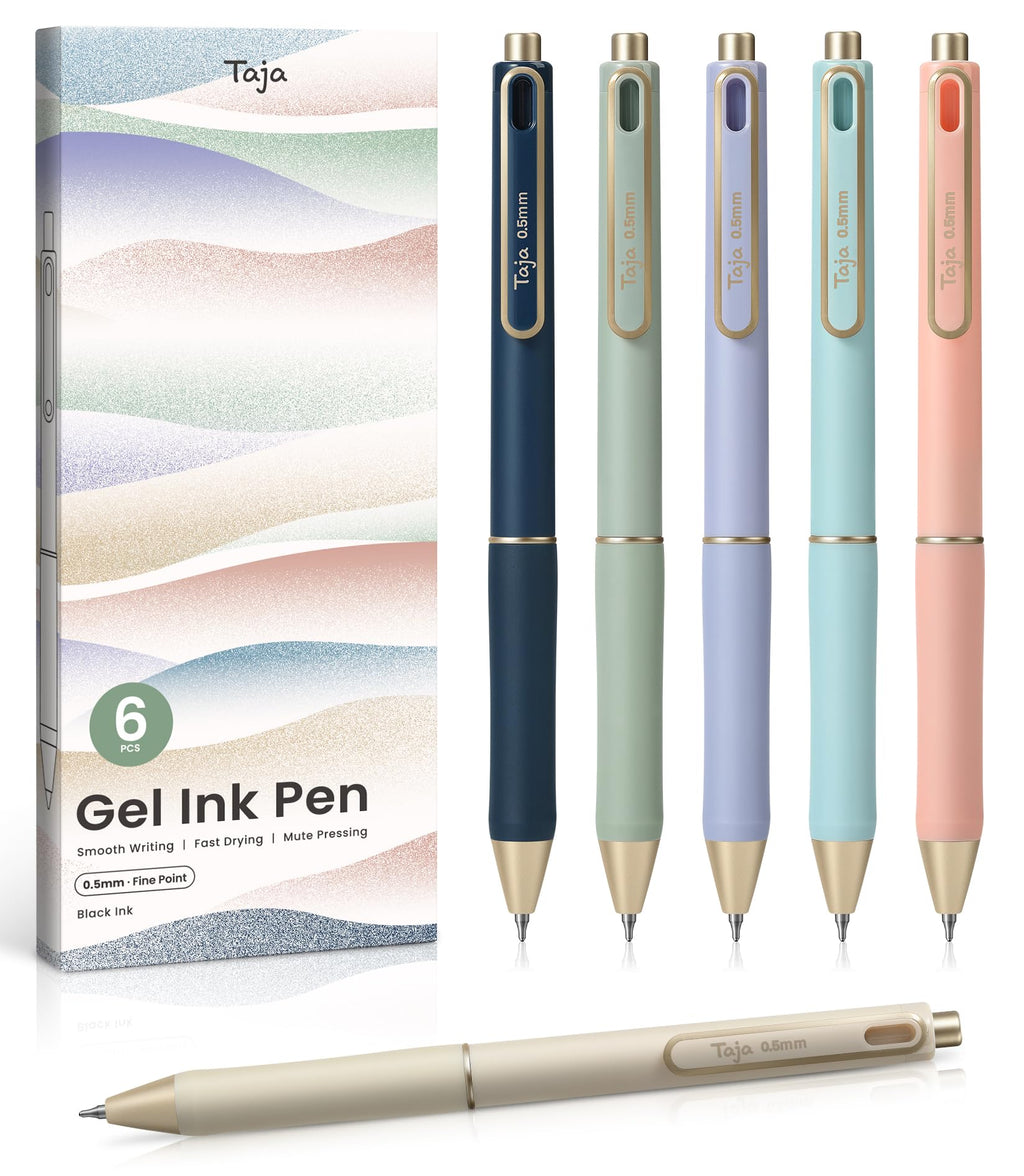 Gel Pens, 6 Pcs Quick Dry Black Gel Ink Pens, 0.5mm Fine Point Smooth Writing Pens for Journaling and Note Taking, Cute Aesthetic Pens for Women & Men-Pastel