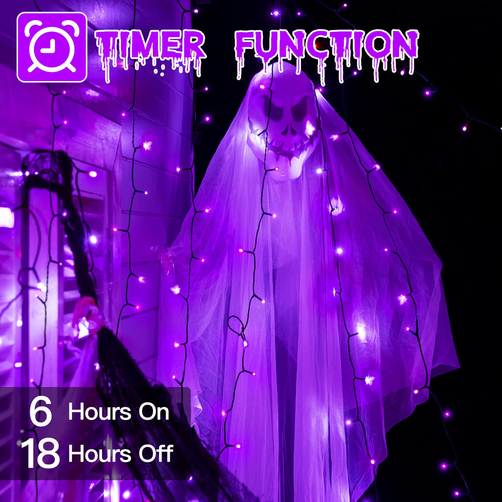 Guhope 66FT 200 LED Halloween Lights, Purple Halloween Lights Outdoor with 8 Lighting Modes, Waterproof Halloween String Lights for Christmas Outdoor Party Yard Garden Decoration