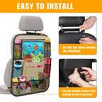ULEEKA Car Backseat Organizer with 11" Table Holder, 10 Storage Pockets Seat Back Protectors Kick Mats for Kids Toddlers, Travel Accessories, 2 Pack, Beige