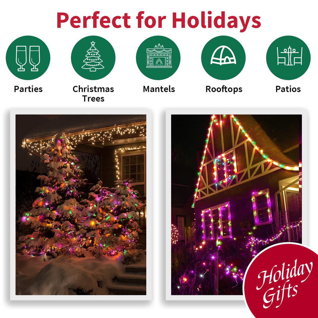 LAMPHOME Super-Bright Extendable Orange Purple and Green halloween Lights Decoration 100Lights 19.6ft UL Certified Mini Bulb String Lights Set for Outdoor Halloween Christmas Tree Garden Holiday Decor