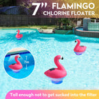 Covfirst Pool Chlorines Floater, 9 in Flamingo Chlorine Floater w/Light, Solar Chlorine Floater w/Adjustable Flow, Large Size Chlorine Tablet Floater, Floating Chlorines Dispenser for Pool Hot Tub