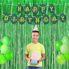 Green Tinsel Curtain Party Backdrop - GREATRIL Foil Fringe Streamers for St Patrick’s Day/Luau/Turtle/Hawaiian/Dinosaur/Ghost/Football/Christmas Decorations 2 Packs