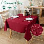 Biscaynebay Textured Fabric Christmas Square Table Cloth 70x70 Inch, Red Water Resistant Spill Proof Tablecloths for Dining, Kitchen, Wedding and Parties, Machine Washable