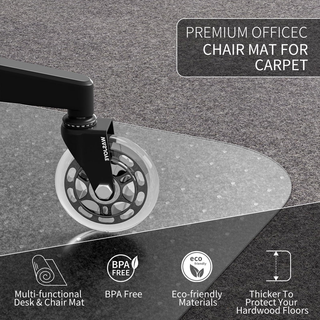 WASJOYE Office Chair Mat for Carpet,36x48in Clear Home Carpet Chair Mat Protector Cover with Non-Slip Studded for Computer Desk Rolling Chair, Transparent