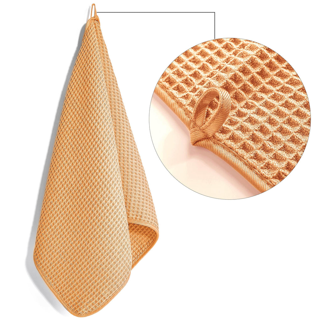 POLYTE Microfiber Lint Free Hand Towel, 16 x 30 in, 4 Pack (Orange, Waffle Weave)