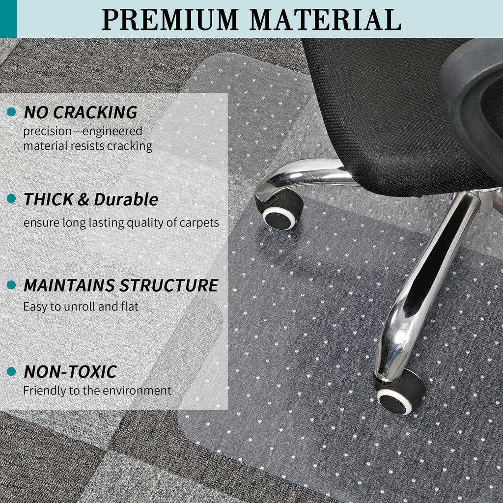 BesWin Office Chair Mat for Low Pile Carpet, 45" x 53" Plastic Computer Desk Chair Mat on Carpet for Easy Rolling, Clear and Durable Carpet Protector Mat with Extended Lip for Home Office