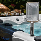 The Skimmie Scoop - Patented Handheld Skimmer with Fine Mesh Net for Spa, Hot Tub, Cold Plunge and Small Pool Cleaning - Lightweight and Durable with Powerful Suction Cup - Clean Out Filter (White)