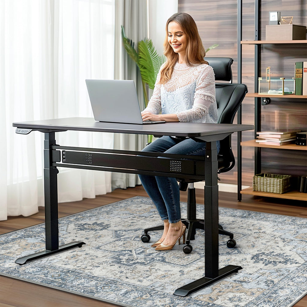48"x60" Office Chair Mat for Hardwood Tile Floor, Under Desk Carpet Protector for Rolling Computer Chair Mat, Machine Washable Area Rug, Anti-Slip 1/5" Thick Low Pile Thin Vinyl Floor Mat, Blue