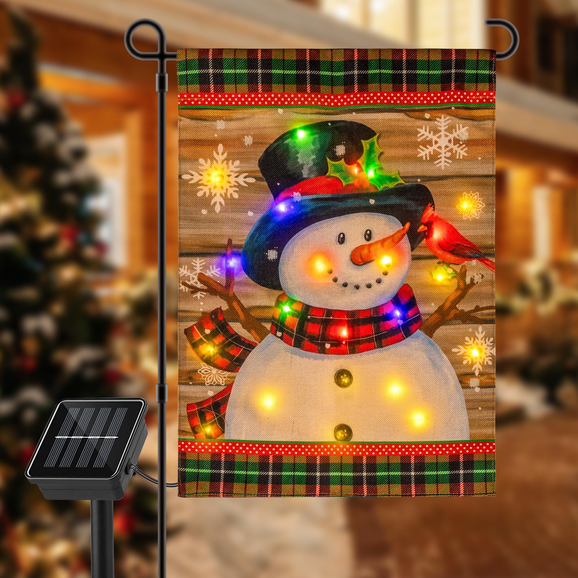 Qunlight Lighted Winter Garden Flag Without Flag Pole, 12x18 inch LED Christmas Snowman Flag for Outside, Vertical Double Sided Garden Outdoor Flag Outside Seasonal Home Yard Garden Lawn Decoration