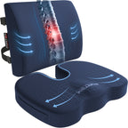 FORTEM Office Chair Cushion and Back Support for Office Chair, Lumbar Support Pillow, Memory Foam, Non Slip Sitting and Back Rest for Gaming, Car Seat Cushion, Chair Pad