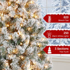 Yaheetech 6ft Pre-lit Artificial Christmas Tree with Incandescent Warm White Lights, Snow Flocked Full Prelighted Xmas Tree W/820 Branch Tips, 250 Incandescent Lights & Foldable Stand, Green & White