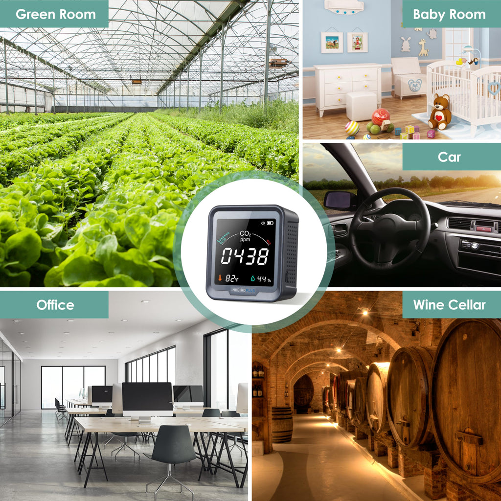 INKBIRDPLUS Indoor CO2 Meter, Air Quality Monitor can Monitor Temperature & Humidity, Carbon Dioxide Detector with Alarm Function, CO2 Detector for Grow Tents, Wine Cellars, Homes, Cars