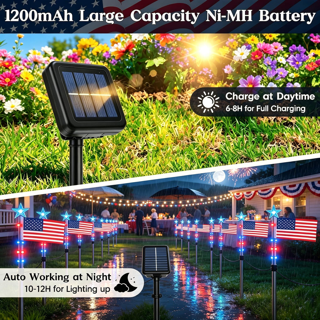 UMEUC 8 Pack Solar American Flag Lights Outdoor,American Flag Pathway Lights, Solar Flag Lights, Auto On/Off 8Modes IP65 Waterproof, 4th of July Decorations Outdoor for Yard Garden Memorial Day 250Th