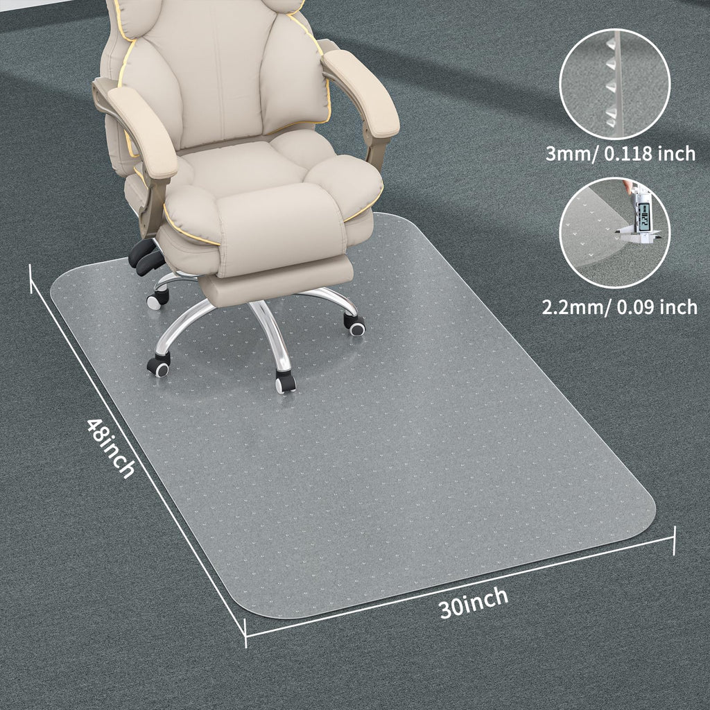 MESHDO Office Chair Mat for Carpet, 30" X 48" X 0.09" Desk Chair Mat for Carpet Floors, Clear and Thick Rolling Computer Chair Mats with Non-Slip Studded for Home and Office Low Pile Carpets