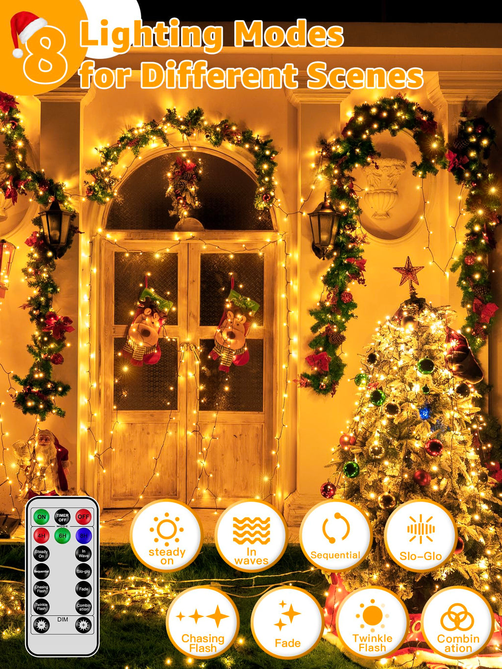 BrightChristmas 1000 LED 328 FT Christmas Lights, Waterproof Outdoor String Lights with Remote and Timer, Christmas Tree Lights with 8 Modes Dimmable, Fairy Lights for Holiday Decor (Warm White)