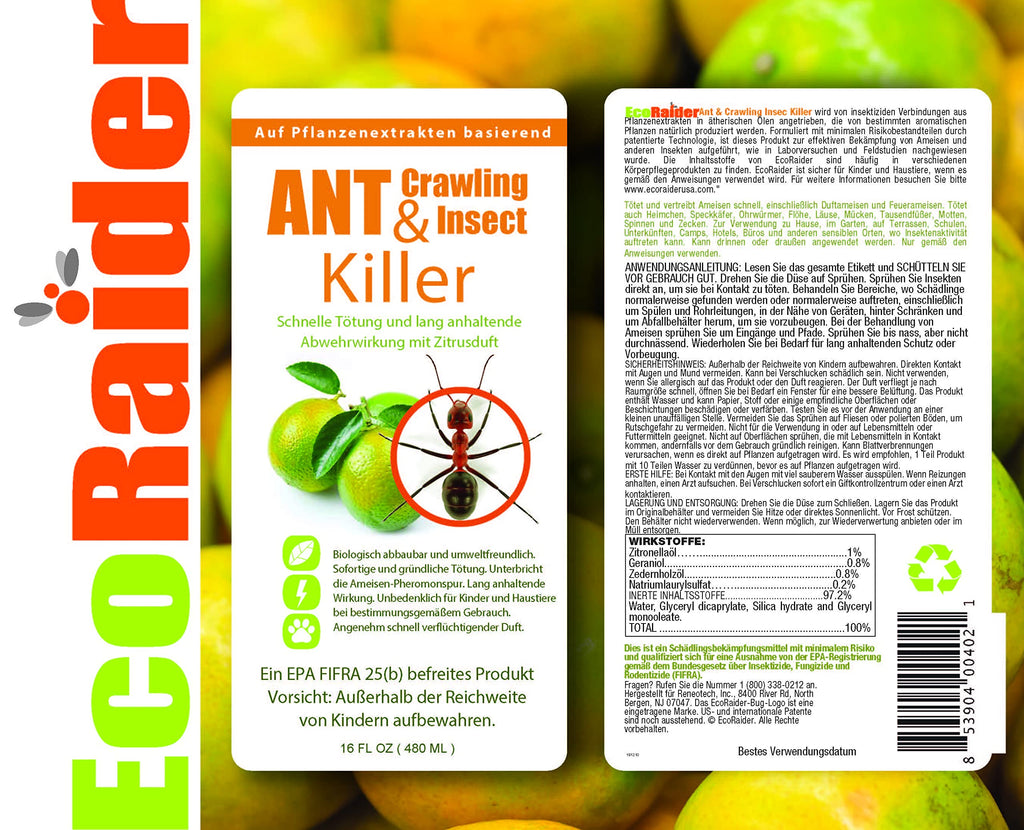 EcoVenger by EcoRaider Ant Killer & Crawling Insect Killer (Citrus Scent) 16oz, Kills Fast, Also Kills Spiders, Centipedes & More, Repels with Residual, Natural & Non-Toxic, Children & Pets Safe