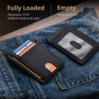 Slim Minimalist Front Pocket RFID Blocking Leather Wallets for Men and Women - Carbon Fiber Black