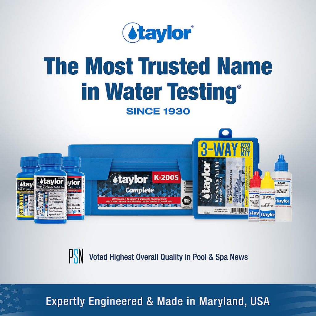 Taylor K-1003 OTO, 6-in-1 Pool Test Kit for for Total Chlorine, Bromine, pH, Acid & Base Demand, Total Alkalinity, 100+ Tests, Quick & Easy for Pools & Spas | Made in the USA