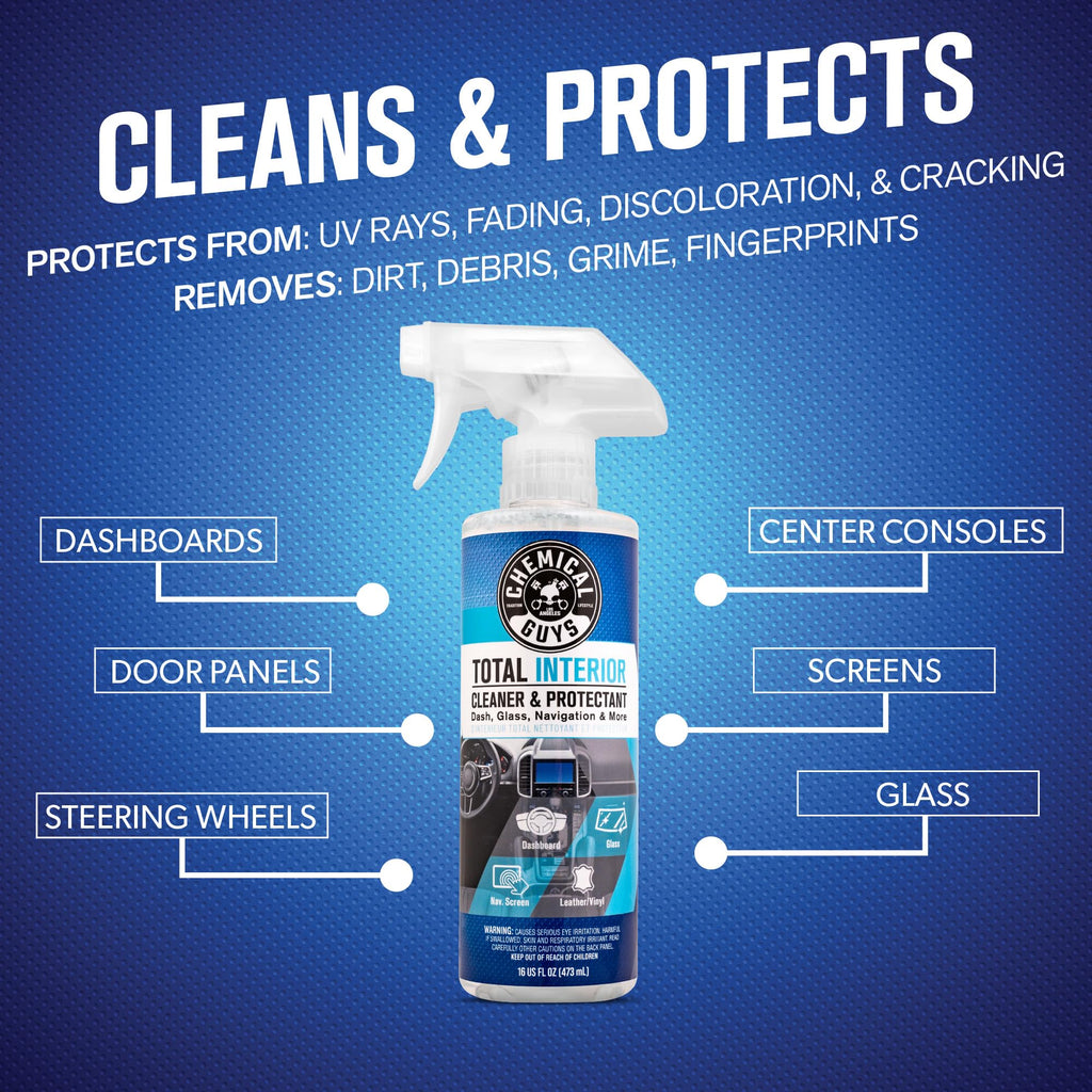 Chemical Guys Car Detailing Kit, Car Cleaning Kit with Total Interior Cleaner & Protectant, Sprayable Wheel Cleaner, Car Wash Soap, Bucket, Brushes, and Detailing Accessories - 17 Piece Wash Kit