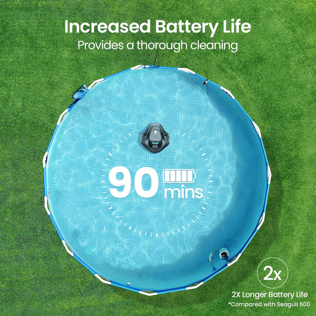 AIPER Cordless Robotic Pool Vacuum, Self-Parking Technology, Portable, Ideal for Above-Ground Flat Pool up to 40 Feet, Grey