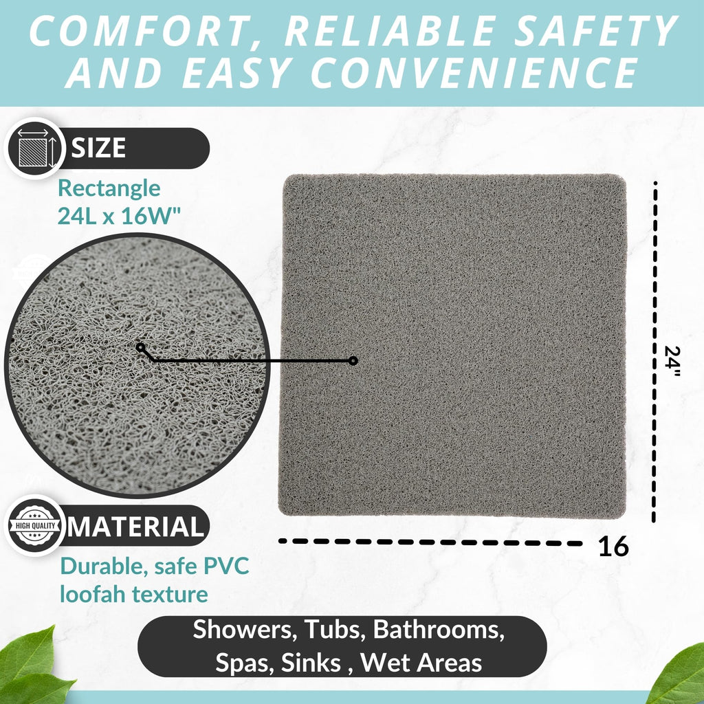 Anti Slip Shower Mat Square - Non Slip Shower Mats for Inside Shower - 24x24 Shower Floor Mat Non Slip - Square Bath Mat for Shower - Soft Secure Loofah Shower Mat Without Suction Cups (24x24 Grey)