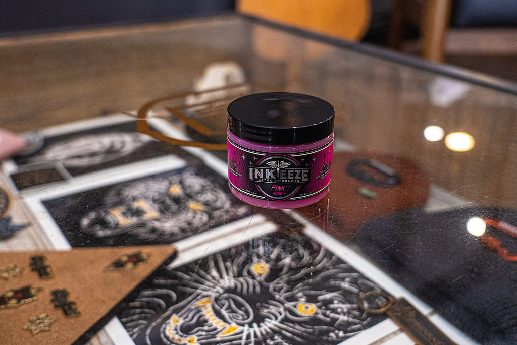INK-EEZE Pink Tattoo Ointment for Artists and Aftercare, Essential Oils, Vegan, Cruelty Free, Made in USA, Bubble Gum, 6oz