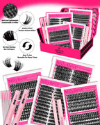 MilyBest 4 Styles Lash Clusters Kit 864Pcs Eyelash Clusters Lash Kit Volume Lashes Clusters D Curl DIY Individual False Eyelashes with 2 Bond&Seal Wispy Bulk Cluster Eyelash Extensions Kit De Pestañas