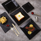 N9R 60 Pack Black Square Plastic Plates (9.5'' Dinner, 6.5'' Dessert/Salad) - Classic, Disposable, BPA Free, Reusable & Recyclable - Great for Parties & Weddings