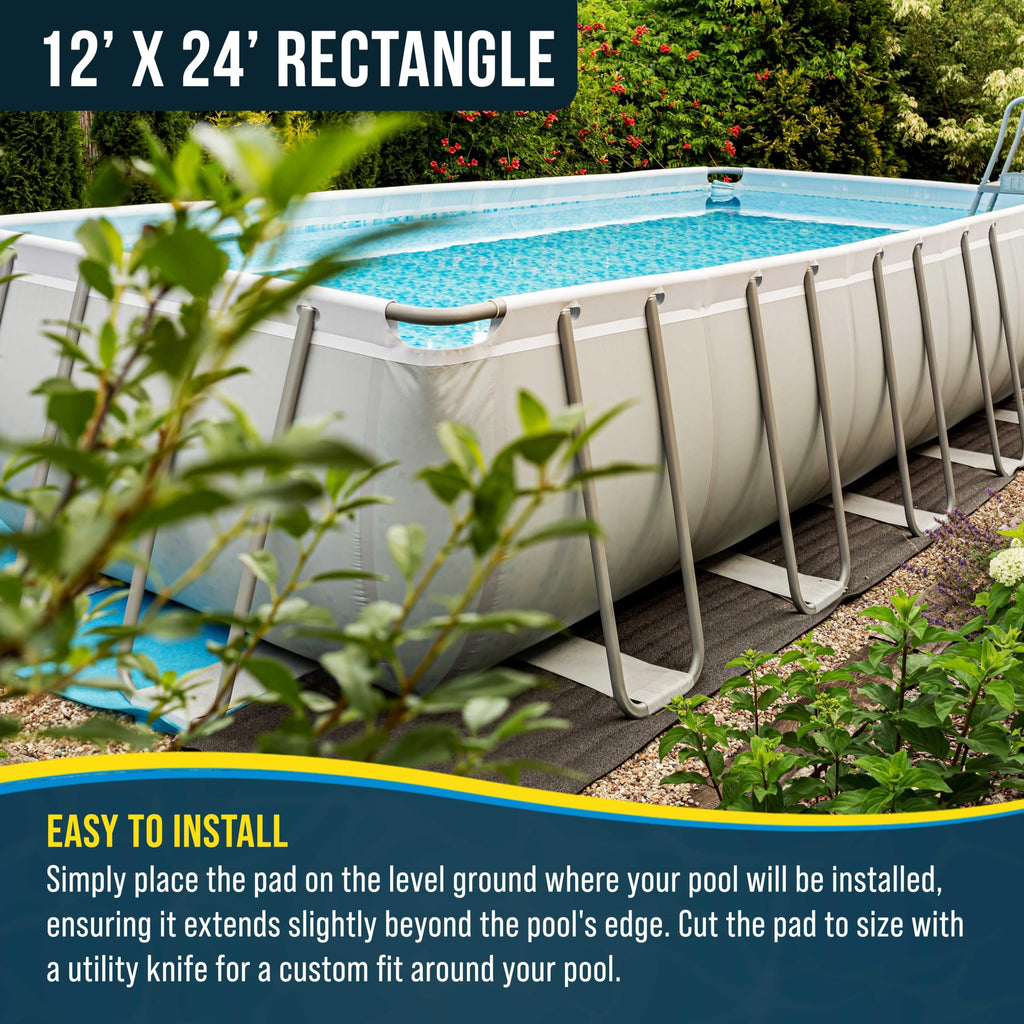 U.S. Pool Supply Ground Shield 12-Foot x 24-Foot Rectangle Heavy Duty Pool Liner Pad for Above Ground Swimming Pools - Protects Pool Liner, Prevents Punctures, Eco-Friendly Fabric - Extends Liner Life