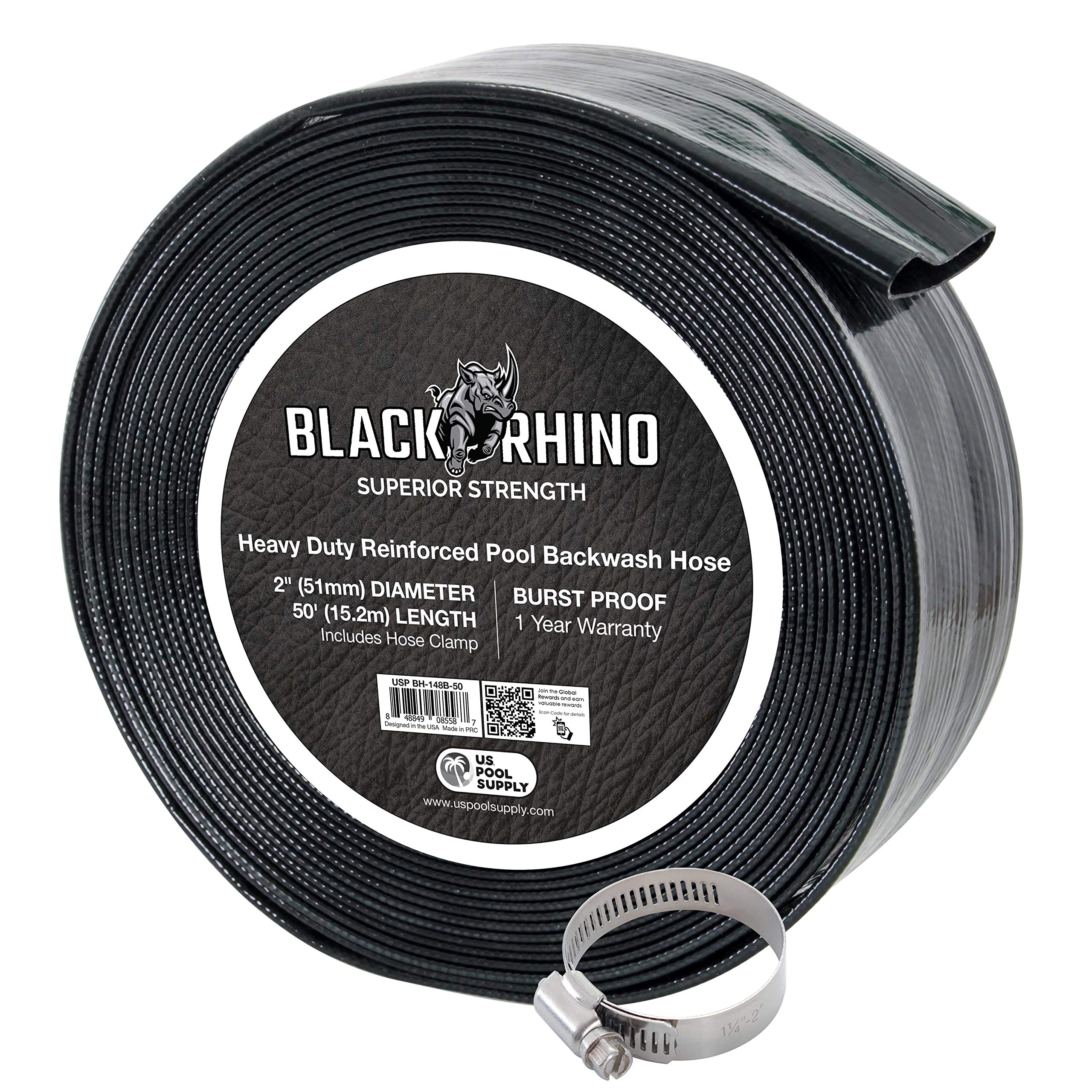 U.S. Pool Supply Pool Backwash Hose 2 Inch Diameter x 50 Feet - Discharge Hose for Pump, Sand Filter & Sump Pump Hoses - Burst Resistant Lay Flat Drainage Hoses for Inground & Above Ground Pools