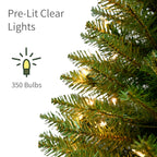 Puleo International 7.5ft Pre-Lit Slim Fraser Fir Christmas Tree with 350 Clear Lights, 1188 Realistic Dense Branch Tips, Easy Setup Artificial Trees with Sturdy Metal Stand