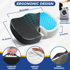 EcoNour Gel Seat Cushions for Office Chairs (2 Pack) | Tailbone Pain Relief Cushion for Sciatica | Memory Foam Seat Cushion for Long Sitting - Orthopedic Cushion for Office, Gaming Chair & Car Seat