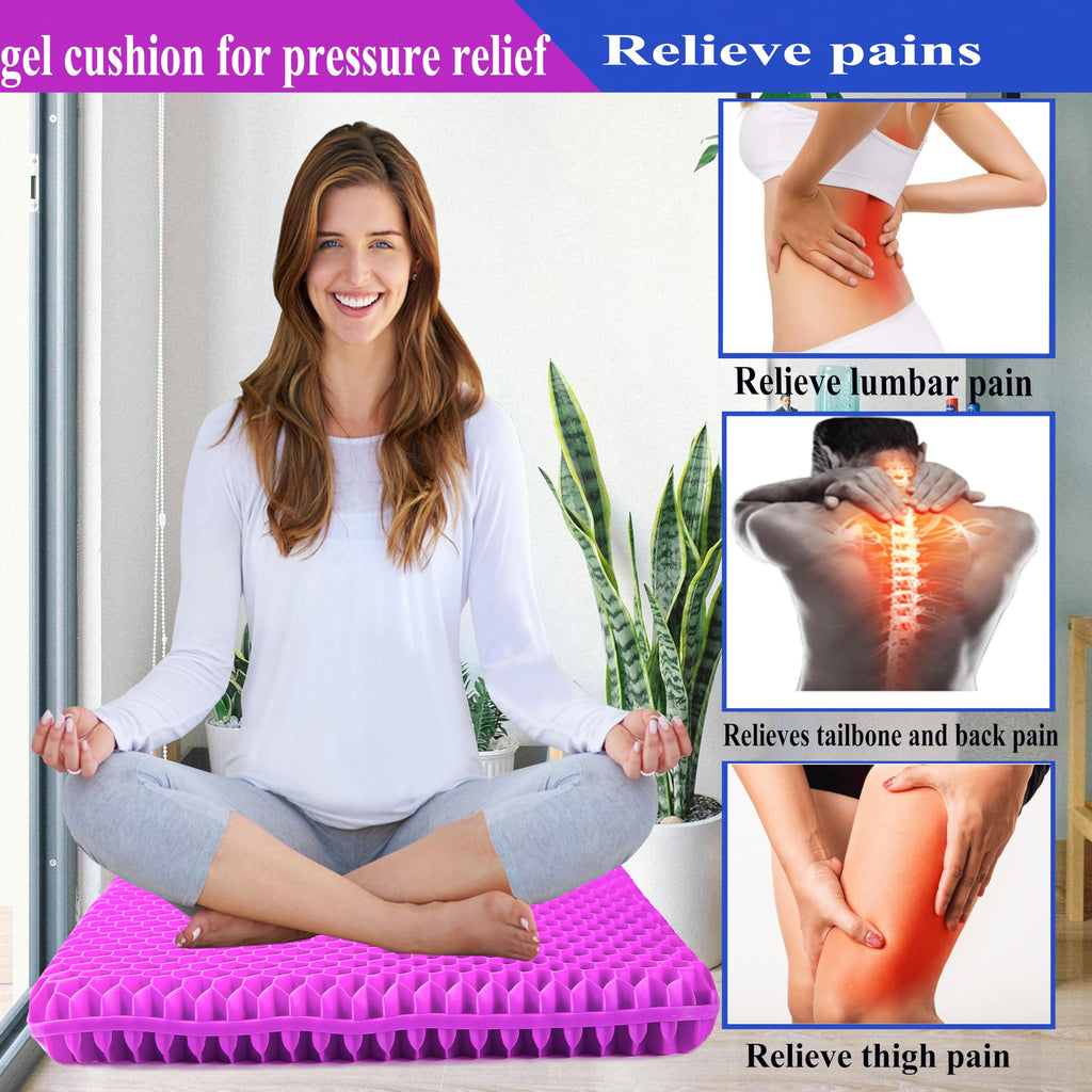 Auvivasital Plus Size Gel Seat Cushion for Long Sitting, Extra Large and Thick Pressure Relief Seat Cushion for Back, Hip, Sciatica, Tailbone Pain, Use for The Car, Office, Wheelchair, Stadium.(Pink)